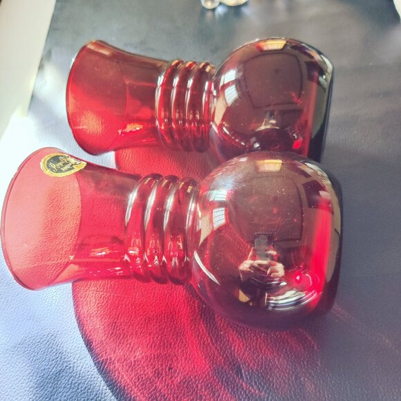 Royal Ruby Vintage Vases by Anchor Hocking c1930-1960 Gorgeous pair for Holidays - Picture 8 of 10